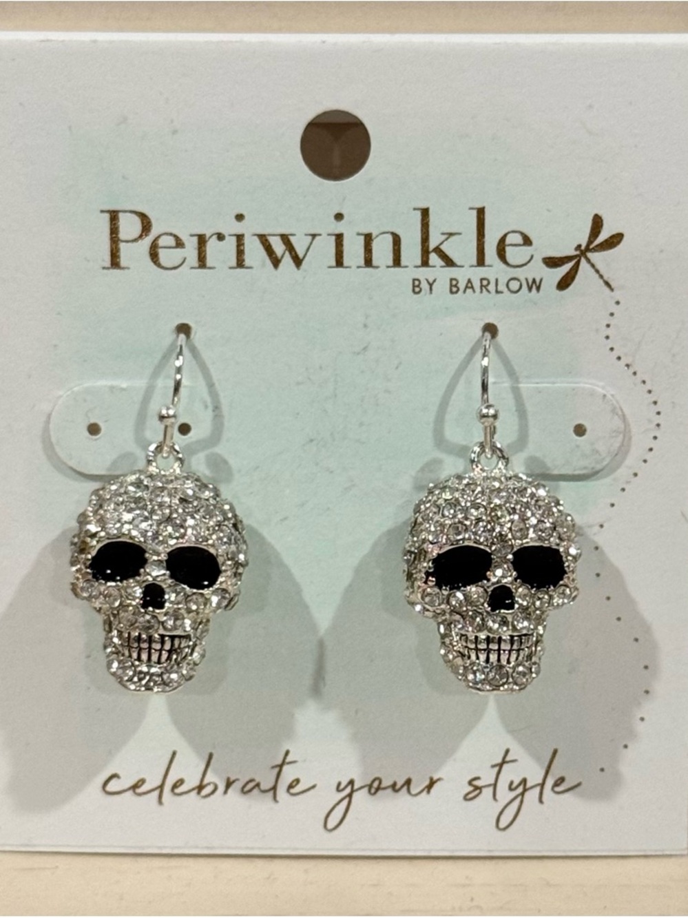 Periwinkle by Barlow Silver Crystal Skull Earrings with Black Accents